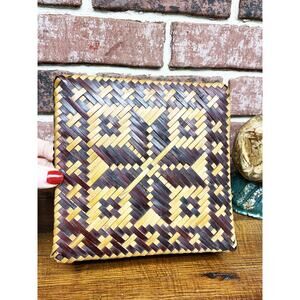 Vintage Star Design Wicker Covered Basket From Peoples Republic of China